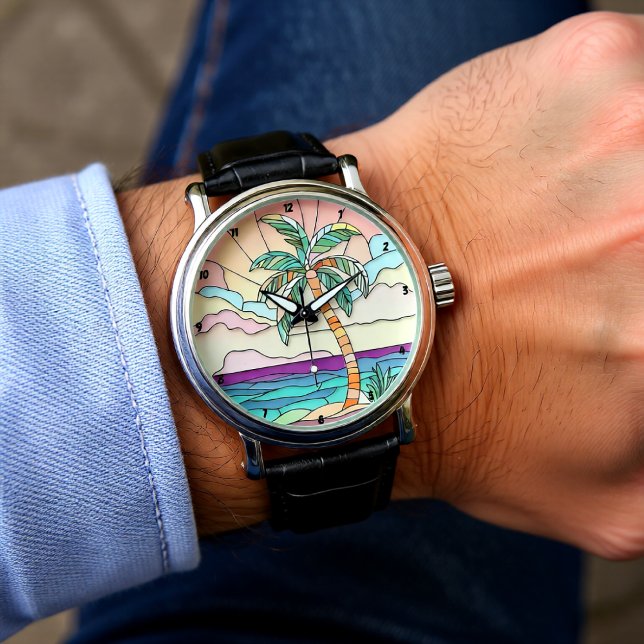 Pastell-Palmglasmalerei Armbanduhr (Von Creator hochgeladen)