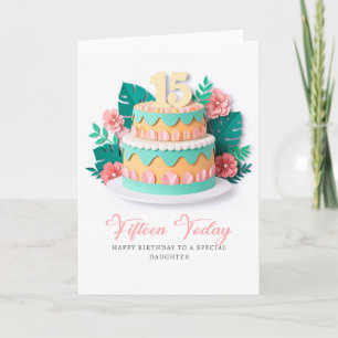 Pastell-Papier-Schnitt-Torte 15. Geburtstag Karte