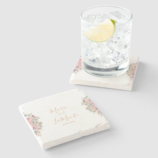 Pastell-Pastell-Hochzeit Steinuntersetzer (Seitenansicht)