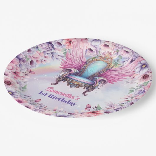 Pastell Pastell Unicorn und Märchenchefin Pappteller (Schrägansicht)