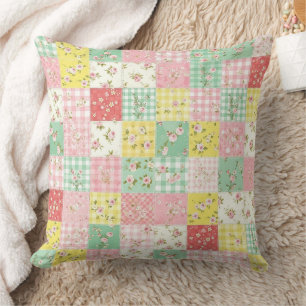 Pastell-Patchwork-Blumen-Gingham-Vintage-Cottage Kissen