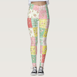 Pastell- Patchwork-Blumen-Gingham-Vintage-Cottage Leggings