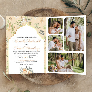 Pastell-Pfirsich-Blumen-QR-Code-Indische Hochzeit Einladung