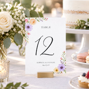 Pastell-Pfirsich-Flieder-Blumen-Hochzeitstisch-Num