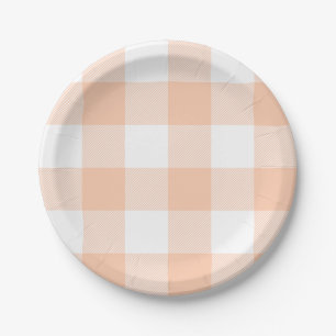Pastell-Pfirsich-Gingham-Karo-Muster Pappteller