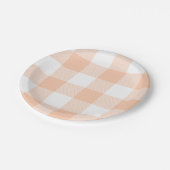 Pastell-Pfirsich-Gingham-Karo-Muster Pappteller (Schrägansicht)