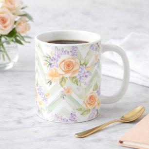 Pastell-Pfirsich-Lavendel-Blumen-Sage-Chevron-Birt Kaffeetasse