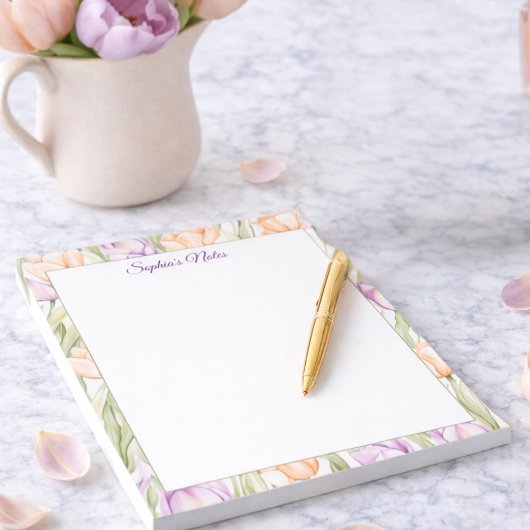 Pastell Pfirsich Lila Frühlings Blumen Notizblock