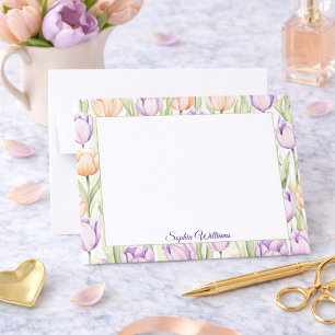 Pastell Pfirsich Lila Tulpen Frühlingsblumen Name Mitteilungskarte