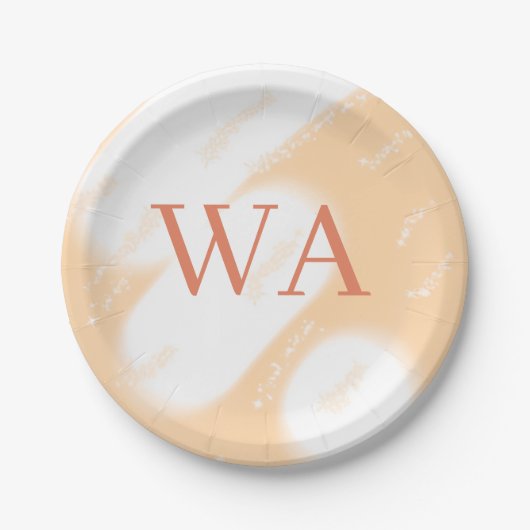 Pastell-Pfirsich-Orange-Weiß-Monogramm Retro-Bold- Pappteller (Vorderseite)