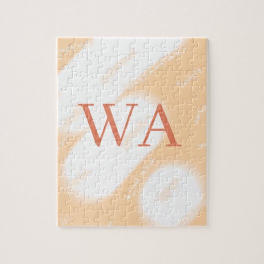 Pastell-Pfirsich-Orange-Weiß-Monogramm Retro-Bold- Puzzle (Vertikal)