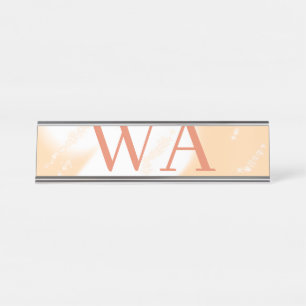 Pastell-Pfirsich-Orange-Weiß-Monogramm Retro-Bold- Schreibtischnamensplakette
