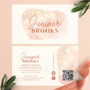 Pastell-Pfirsich Social Media QR Code Glitter Visitenkarte