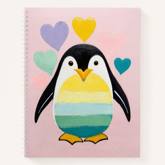 Pastell Pinguin Herz Notizblock (Vorderseite)
