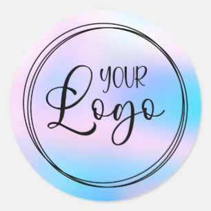 Pastell Pink Aqua Blue Holographic Gradient Logo Runder Aufkleber