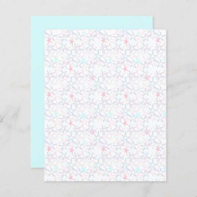 Pastell Pink Aqua Stars auf weißem Scrapbook (Vorne/Hinten)