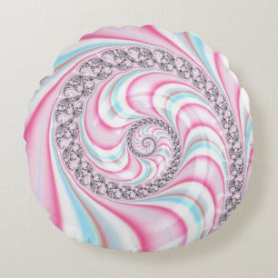 Pastell Pink Blaue Zuckerrohrspirale Fraktal Rundes Kissen