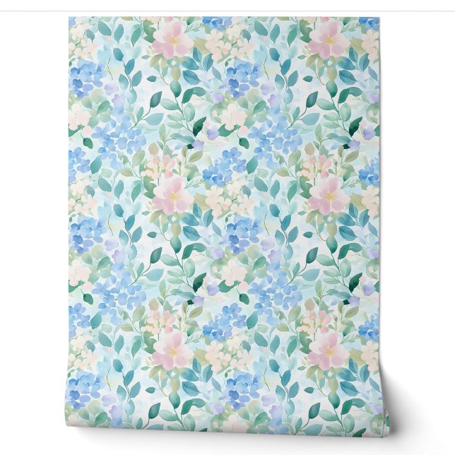 Pastell-Pink-Blaues Blumenmuster  Tapete (Abrollen)
