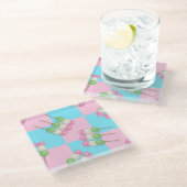 Pastell Pink Blue Checkered Dango Untersetzer (Schrägansicht)