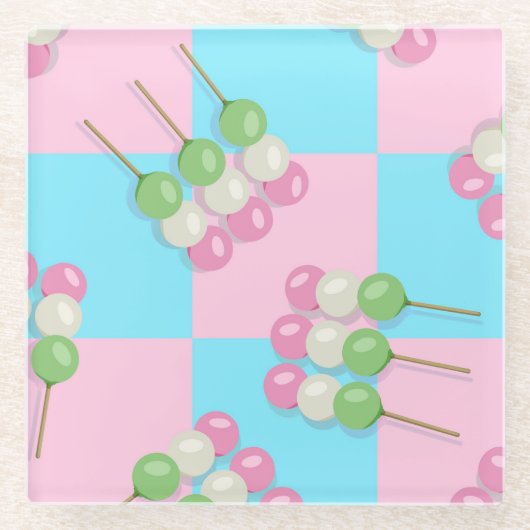 Pastell Pink Blue Checkered Dango Untersetzer (Vorderseite)