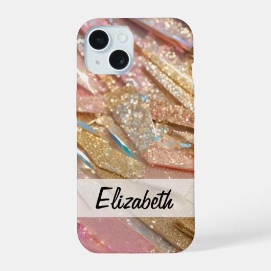 Pastell Pink Blue Gold Glitzer iPhone 15 Hülle (Rückseite)