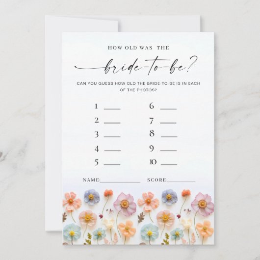 Pastell Pink Boho Wildblumen Bridal Game Card Einladung (Vorderseite)
