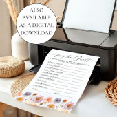 Pastell Pink Boho Wildblumen Bridal Game Card Einladung