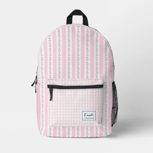 Pastell Pink Bow und Blume Coquette Individuelle N Bedruckter Rucksack (Vorderseite)
