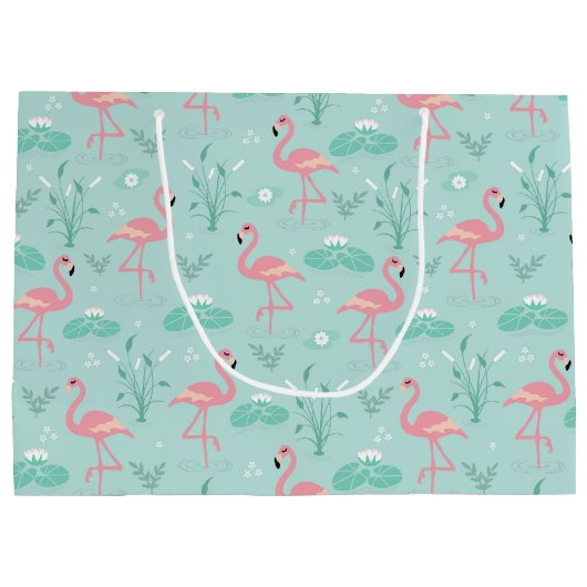 Pastell Pink Flamingos Muster Große Geschenktüte (Rückseite)