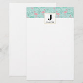 Pastell Pink Flamingos Muster Monogram Briefpapier (Vorne/Hinten)