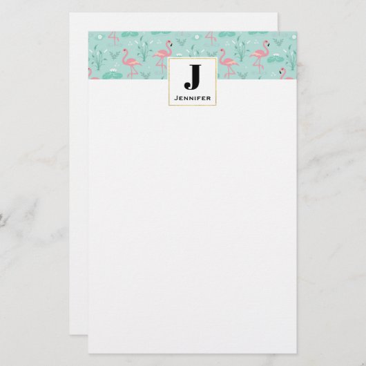 Pastell Pink Flamingos Muster Monogram Briefpapier (Vorne/Hinten)