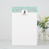 Pastell Pink Flamingos Muster Monogram Briefpapier (Stehend Vorderseite)