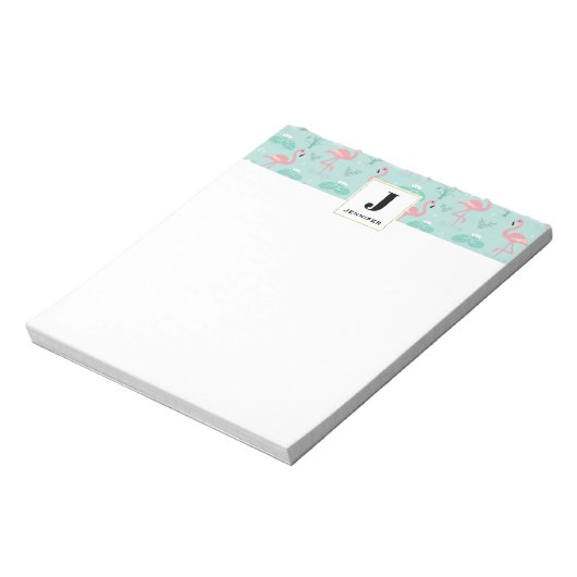 Pastell Pink Flamingos Muster Monogram Notizblock (Rotiert)