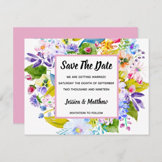 Pastell Pink Floral Romantisch Save the Date Einladung (Vorne/Hinten)
