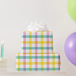 Pastell-Pink-Gelb-Blau-Karomuster Ostern Weiblich Geschenkpapier