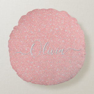 Pastell Pink Glitzer Sparkle Individuelle Name Rundes Kissen