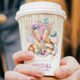 Pastell Pink Gold Glitzer Bridal Brunch Foto Pappbecher