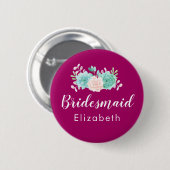 Pastell Pink & Green Floral Bouquet Bridesmaid Button (Vorne & Hinten)