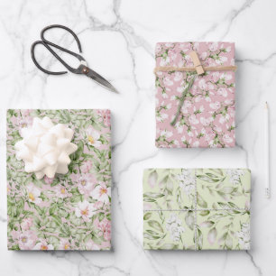 Pastell Pink Green Floral Geschenkpapier Set