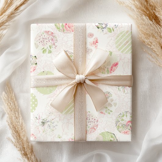 Pastell Pink Green Spring Shabby Floral Geschenkpapier