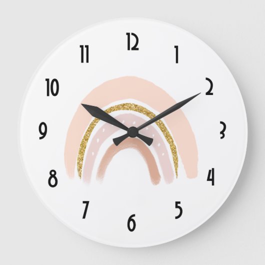 Pastell Pink & Imitate Glitzer Boho Rainbow Große Wanduhr (Vorderseite)