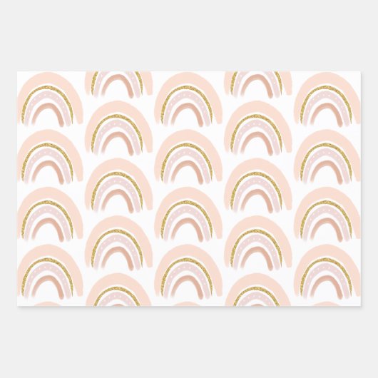 Pastell Pink & Imitate Glitzer Boho Rainbow Muster Geschenkpapier Set (Vorderseite)