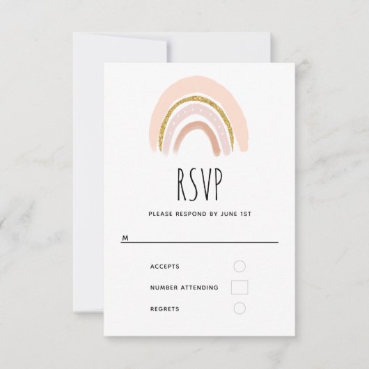 Pastell Pink & Imitate Glitzer Boho Rainbow RSVP Karte (Vorderseite)