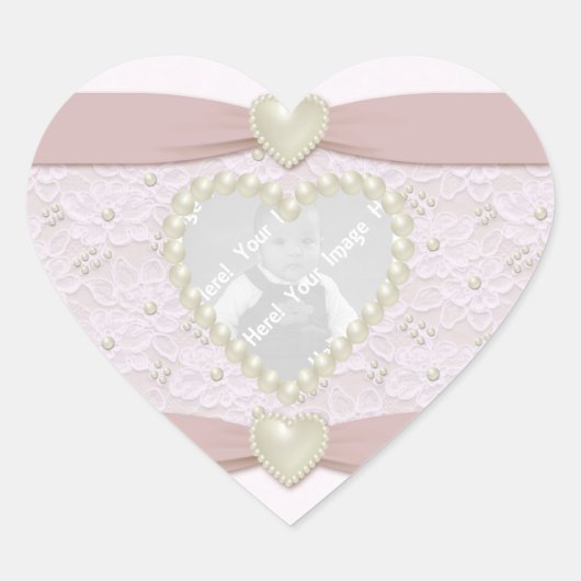 Pastell Pink Lace Pearl Baby Foto Sticker (Vorderseite)