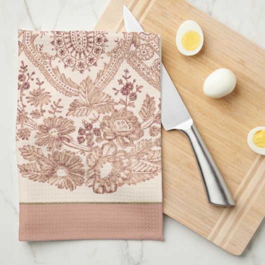 Pastell Pink Lace Rose Geschirrtuch (Viertel Falte)