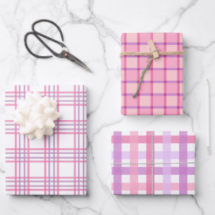 Pastell Pink Lila Kariert Checkered Gingham Geschenkpapier Set