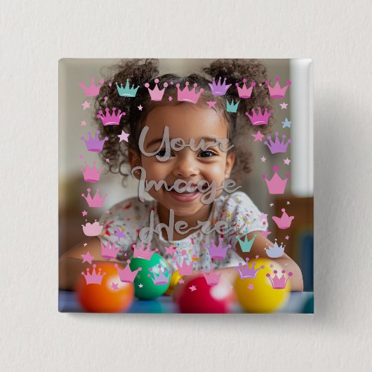 Pastell Pink Lila Princess Crown Foto Border Button (Vorderseite)