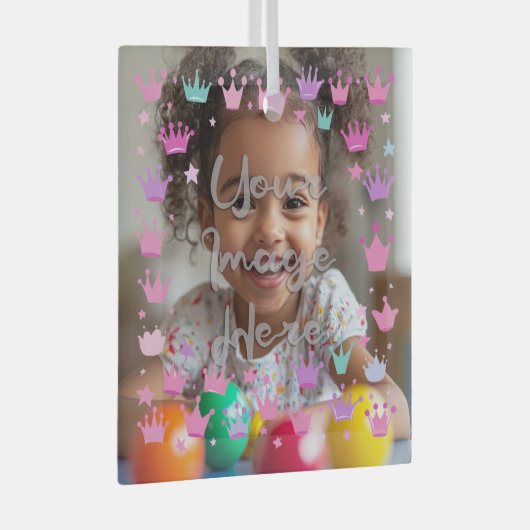 Pastell Pink Lila Princess Crown Foto Border Ornament Aus Glas (Vorderseite Rechts)