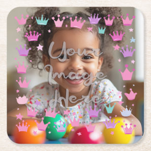 Pastell Pink Lila Princess Crown Foto Border Rechteckiger Pappuntersetzer