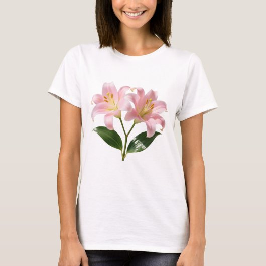 Pastell Pink Lily Botanic Print T-Shirt (Vorderseite)